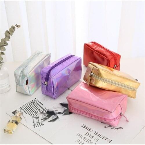 PU Home Makeup Bag Large Capacity Square Colorful Laser Cosmetic Box Portable Travel Female Zipper Bags Bathroom Items Organizer