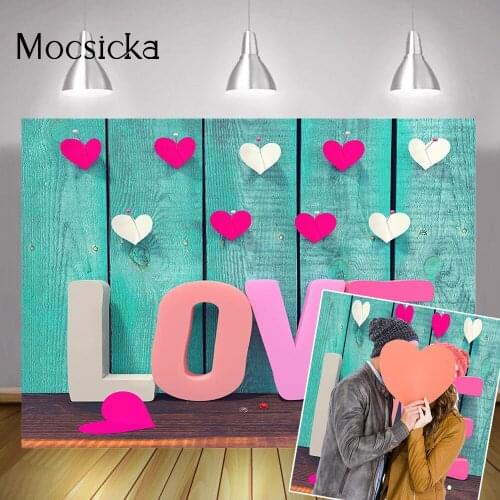 Valentines Day Backdrop Love Heart Wedding Bridal Shower Portrait Background Photography Green Wood Board Romantic Backdrops