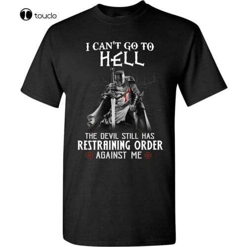 Christian Knight Templar T-Shirt Men Warrior Of God Tee I Can'T Go To Hell Devil Tee Shirt