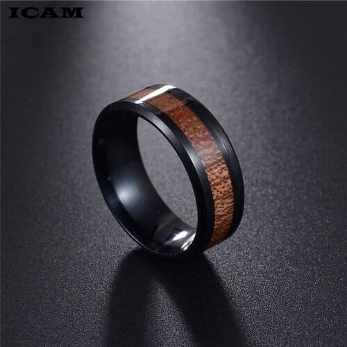 ICAM 2019 New Black Men Ring 100% Titanium Carbide Mens Jewelry Wedding Wood Bands Classic Boyfriend Gift