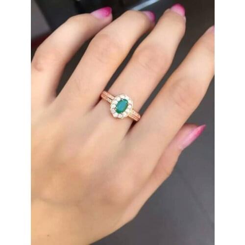 Natural green emerald gem Ring S925 Silver Natural Gemstone Ring Fashion Elegant Exquisite round Womens party Rings Jewelry