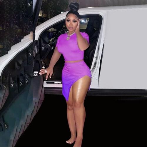 Adogirl Gradient Color Two Piece Set Dress Woman Short Sleeve Crop Top and Irregular Split Mini Skirt Night Club Party Outfits