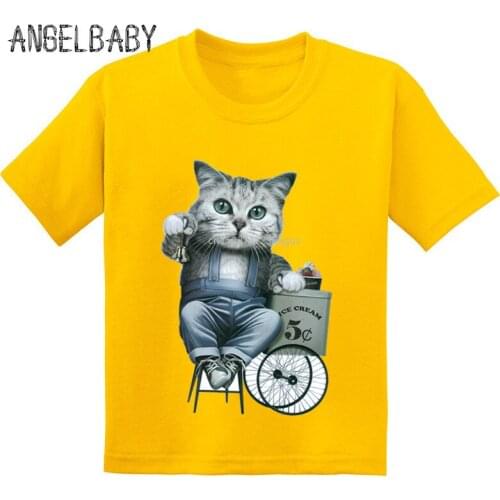 Hot Sale 3D Real Cat Print Kids Funny T-shirt Baby Girls Summer Cotton Short Sleeve T shirt Boys Cute Casual Clothes,GKT279