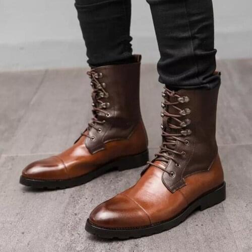 Winter Men Motorcycle Oxfords Boots Men Dress Western Shoes Outdoor Autumn Man Moccasins Lace-UP sneaker Male Men Ankle Boots