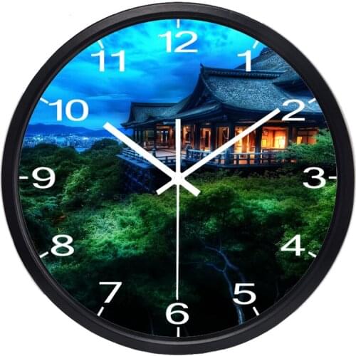 Alpine scenery Mountains Wall Clock Beautiful Home Hotel Living Room Glass Decorate