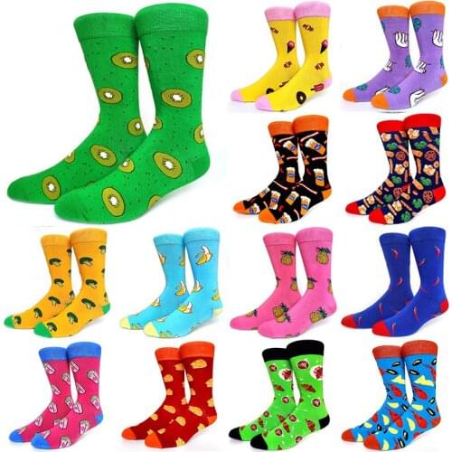 Creative Couples Crew Socks Fruit Vegetables Dog Bird Chili Happy Funny Socks Combed Cotton Harajuku Cool Colorful Men Socks