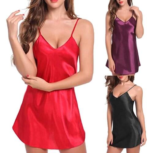 2019 New Women Nightwear Sexy Sleepwear Solid Color V Neck Nightdress Plus Size Mini Slip Sleepwear Nightwear pijama mujer