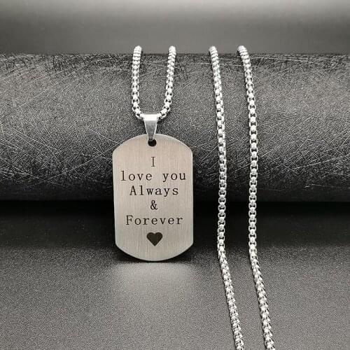 To My Love Letter Necklace I Love You Forever Stainless Steel Army Brand Pendant for My Lover Fashion Couple Jewelry CubanaChain