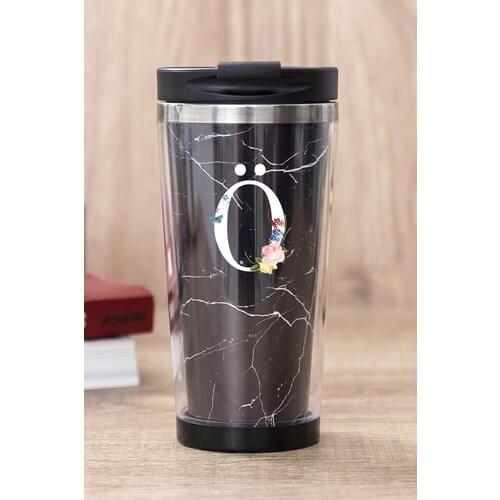Gift Shop HE Letter Black Marble Thermos Cup