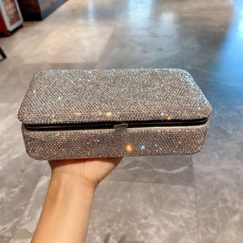 Luxury Jewelry Box Full Diamond Inlaid Rhinestones with Mirror Inside Portable Travel Jewelry Organizer Earrings Storage Box