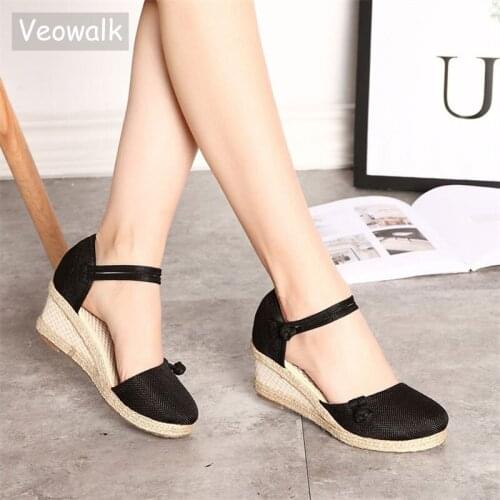Akexiya 2021 Women Sandals Casual Linen Canvas Wedge Sandials Summer Ankle Strap 6cm Med Heel Platform Pump Espadrilles Shoes