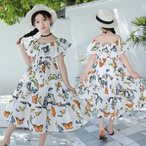 Teen Girls Chiffon Beach Dresses Childrens 2020 Summer Casual Clothes Bohemian Style Fashion Beautiful Clothes Floral Dresses