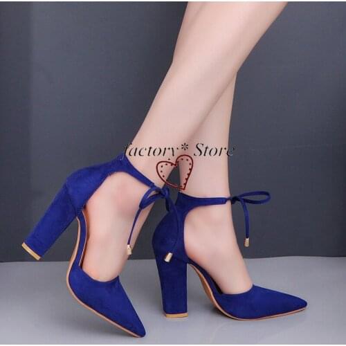 High-Heeled Shoes Big Code 34-43 Code Europe Tip Chunky-Heel Suede Ankle Bracelet Strap Ms. Nude Baotou