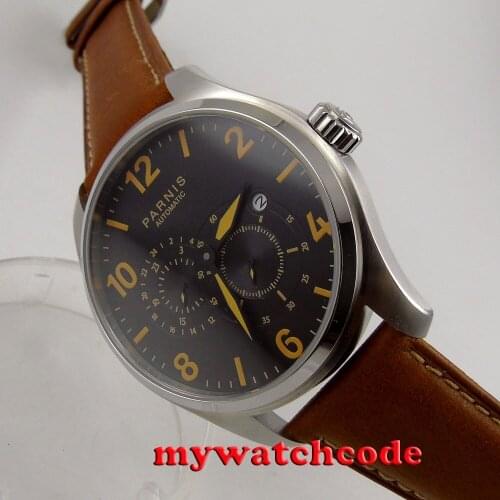 Gorgeous 44mm Parnis black dial date window 21 jewels automatic mens watch P897