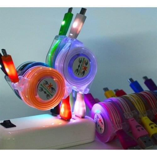 Retractable LED Light Micro USB Cable Luminous Replacment for Android Port Data Cable Phone Charger