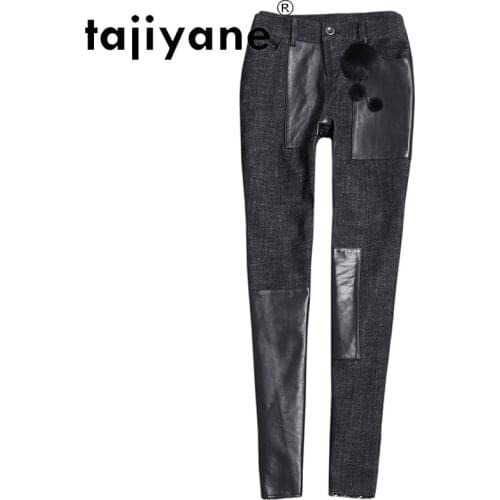 Woman 2021 Pants Winter Fall Womens Real Sheepskin Pants Genuine Leather Women Denim Trousers Pantalon Femme TN734