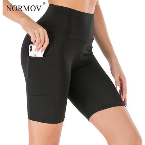 NORMOV Women Fitness Legging Workout Push Up Leggings Women High Waist Seamless Vintage Black Activewear Pocket Short Leggings