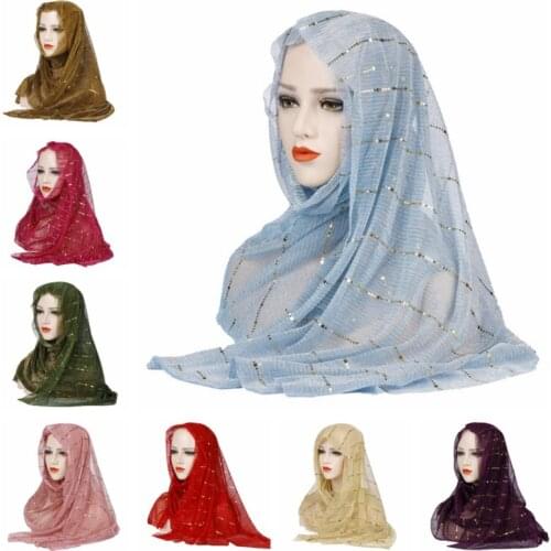Women Sequins Muslim Scarf Hijabs Islamic Thin Headscarf Foulard Soft Long Shawl Head Wraps Hijabs 175*50cm