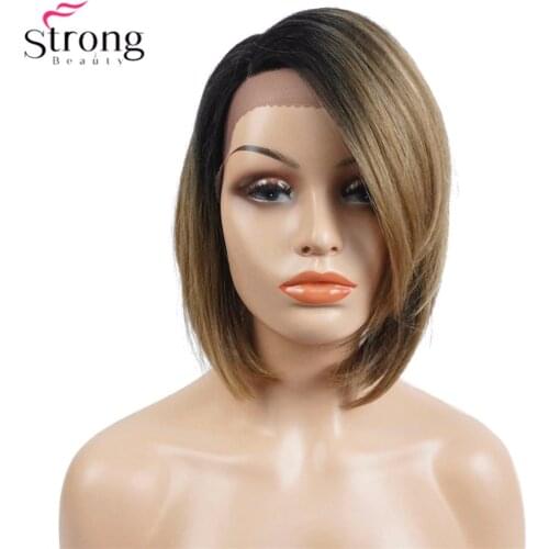 StrongBeauty Womens Synthetic Lace Front wig Hair Dark Roots Ombre Short Bob Hairstyle Natural Wigs