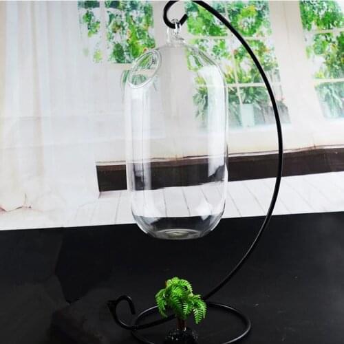 1set/pack Metal Stand Glass Terrarium Micro-Landscape Glass Bottle Hydroponic Flower Plant Glass Terrarium Vase Home Decorative