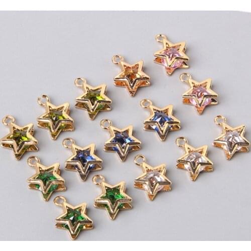 10pcs 10x14mm Trendy Five-pointed star Glass Metal Crystal Charms for DIY Jewelry Making Bracelet Necklace Earring Finding Gifts
