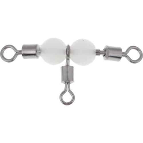20pcs Fishing Swivels 3 Way Glow Bead Rig T-Turn Rolling Swivels Connectors