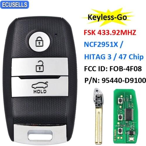 3 Buttons Keyless Go Smart Remote Car Key Fob 433Mhz ID47 Chip for Kia Sportage 2016 2017 P/N: 95440-D9100 FCC ID: FOB-4F08