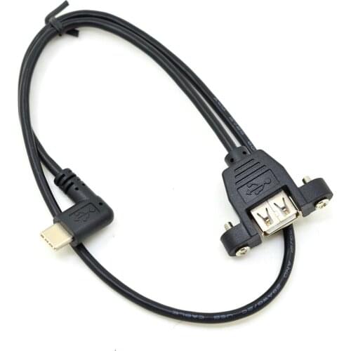 50CM Elbow USB 3.1 Type-C Male angled to USB 2.0 Type-A Female Panel Mount Cable 0.5m Screw design helps 28mm