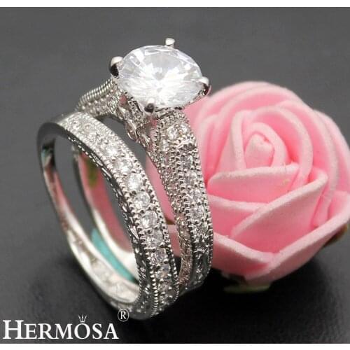 BIG PROMOTION Romantic LOVE GIFT Hermosa Fashion Jewelry White Zircon Wedding Bands 1 Pair Rings Size 7# 8