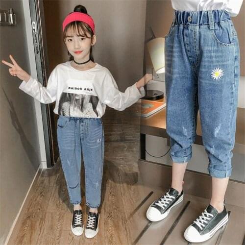 Chrysanthemum Baby Spring Autumn Jeans Pants For Boys Girls Children Kids Trousers Clothing High Quality Teenagers 2021