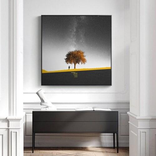 Nordic Black n White Yellow Landscape Canvas Painting Poster Print HD Wall Art Picture For Living Room Dinning Room Modern Decor