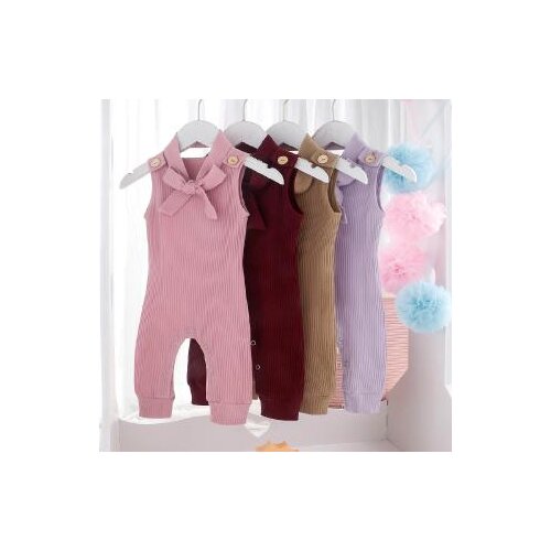 Baby Girl Romper Solid Cotton Kitted Sleeveless Jumpsuit + Headband Set Summer Newborn Clothes 2 Pcs Outfit