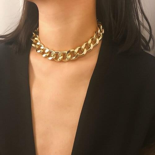 LATS 2021 Fashion New Punk Miami Cuban Necklaces for Women Collar Statement Aluminum Gold Color Thick Chain Necklace Jewelry