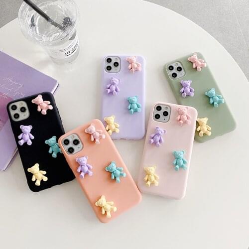 Super cute 3D Bear pink Soft silicon phone case for apple iphone 6 7 8 Plus X XS XR MAX 11 Pro SE 12 birthday present back cover