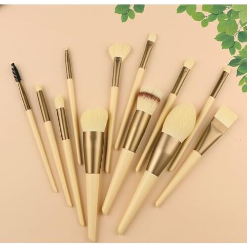 BEILI Yellow Makeup Brushes Set Eyebrow Eyelash Eyeshadow Powder Professional Make up Brushes 12pcs Women Wholesale Beauty Tool