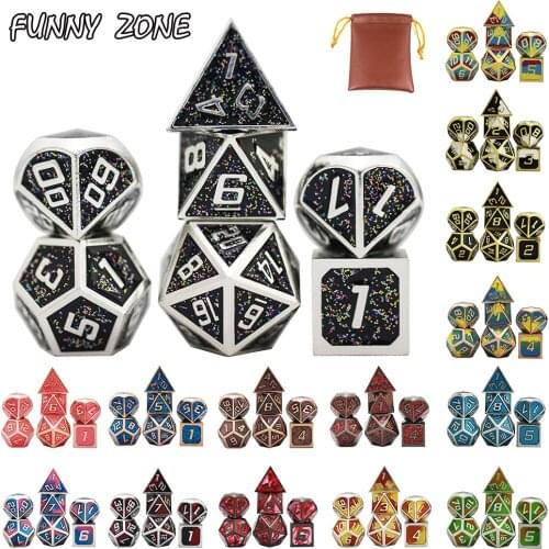 Zinc Metal Dice Set for Board Roly Playing Games with Bag,Standard Polyhedral D4 D6 D8 D10 D12 and D20 7-Dice Weighted RPG Dice