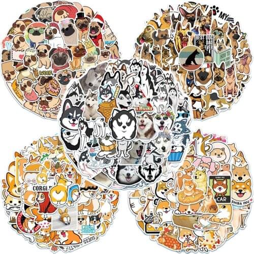 50PCS Cartoon Stickers Dog Cute Different Style Dogs Sticker Animals Funny Corgi On Laptop Phone Pet Supplies Party Kids Gift F4
