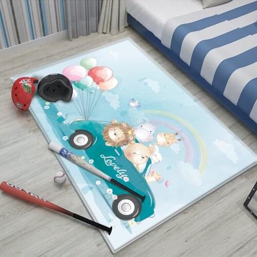 Non-Slip Balloon Blue Car Animal Picture Children Flannel Carpet Baby Hand Print Carpet Baby Play Mat Fashion Children Carpet