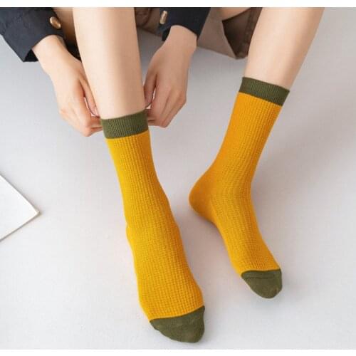 Pure Color Spring Ladies Tube Socks Japanese Cotton Socks Color Matching Fashion Forest Female Socks Cotton College Style Socks