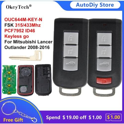 OkeyTech 3/4 Button Smart Remote Control Key 315/433Mhz For Mitsubishi Lancer Outlander 2008-2017 PCF7952 ID46 Chip Insert Blade