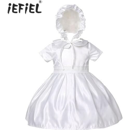 Baby Girls Christening Dress Infant Girl Wedding First 1st Birthday Ball Gown Hat Bridesmaid Party Dresses White Baptism Clothes