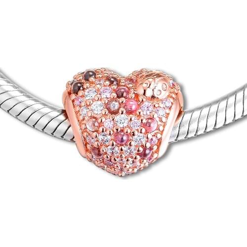 Rose Gleaming Ladybird Heart Charm Fits Original Snake Chain Silver Bracelets For Woman DIY Beads For Jewelry Making