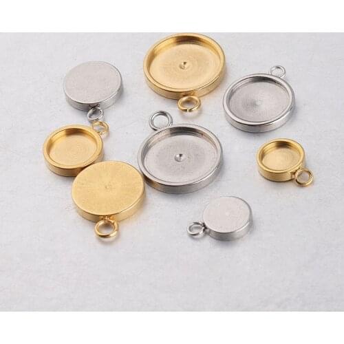 Mirror Stainless Steel Pendant Base Bottom Support Time Gemstone 50pcs/lot 6/8/10/12mm DIY Accessories for Jewelry Making