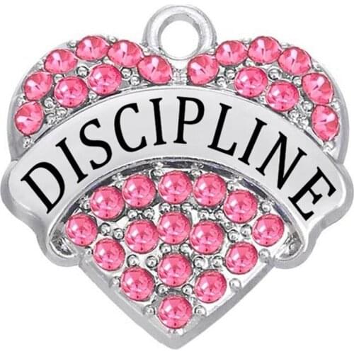 Double Nose Custom Design Alloy Rhodium Plated Letter Hearts Crystal Discipline Pendant Charms School Discipline Jewelry