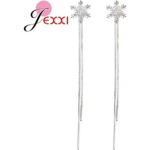 Simple 925 Sterling Silver Long Chain Stud Earrings Women Cubic Zircon Snowflake Tassel Earing Allergy Ear Line Piercing Jewelry