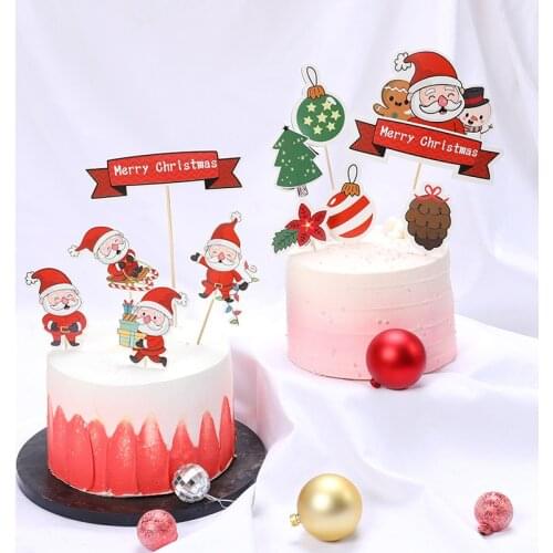 Christmas Party Cake Decoration Card Christmas Red Man Christmas Tree Snowman Birthday Cake Topper Decoration Set