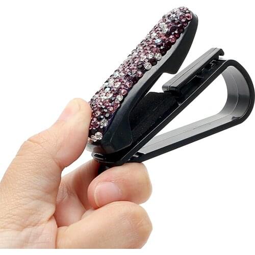 Rhinestone Diamond Portable Auto Fastener Clip Sun Visor Sunglasses Eyeglasses Holder Storage Holder Glasses Cases Car Styling