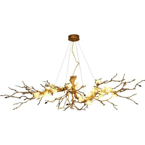 Light luxury modern new Chinese style all copper branch plum blossom dining room chandelier Hong Kong style villa living room