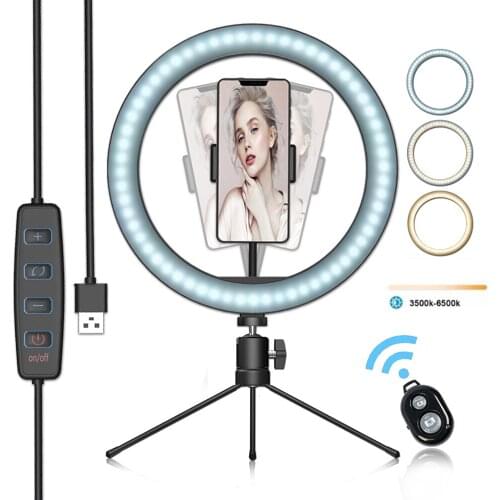 LED Ring Light Dimmable Desktop Fill in Light 3 Modes 10 Brightness Levels with Mini Tripod Phone Holder Rmote Shutter