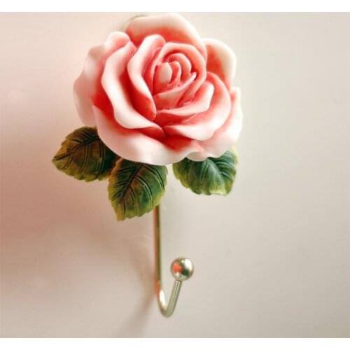 Resin Door Hanger Relief Rose Wall Hook Hanger For Keys Coat Hook Wall Hooks Decorative Kitchen Bathroom
